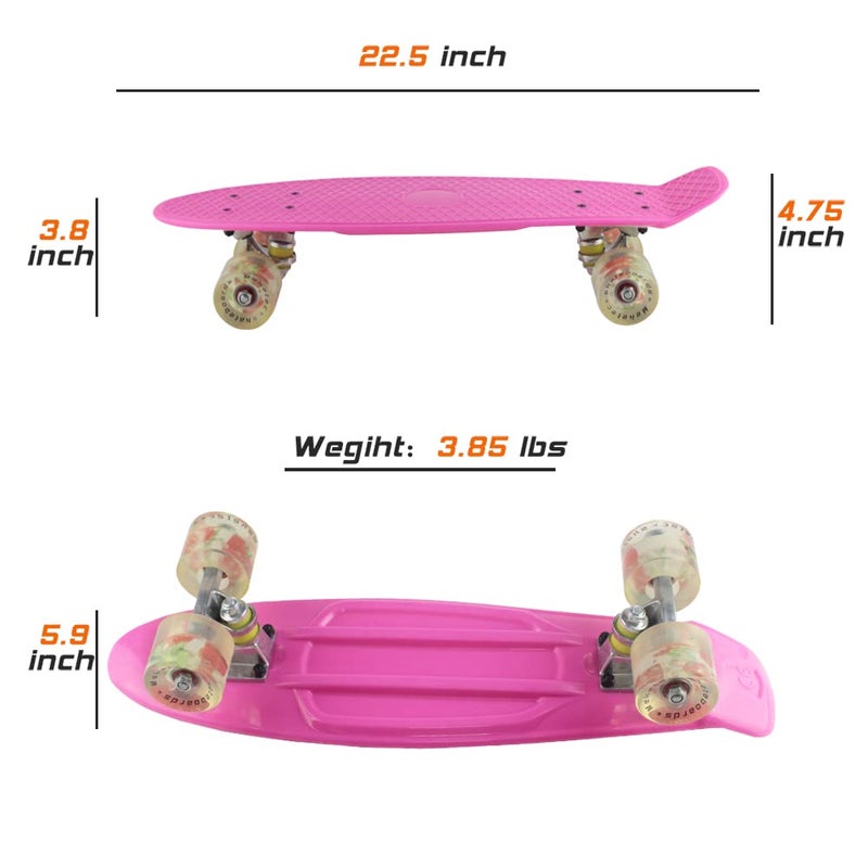 Meketec Skateboards Pink Complete Little Cruiser Retro Skateboard for Kids Boys Youths Beginners Daughter 22 inch (Pink) - Image 5